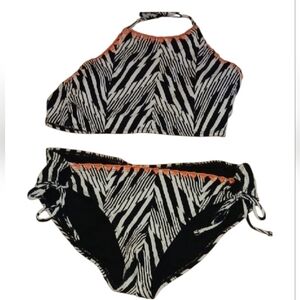 NWOT Zebra Print Bikini Set with Coral Accents
